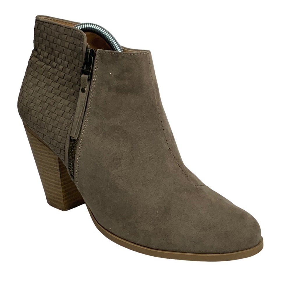 Camel Colored Woven Back Side Zipper Block Heel Ankle Boots Bootie Size 11